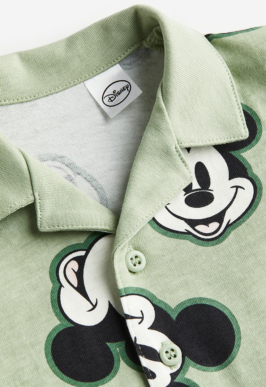 H&M - 2-piece patterned set - light green mickey mouse 