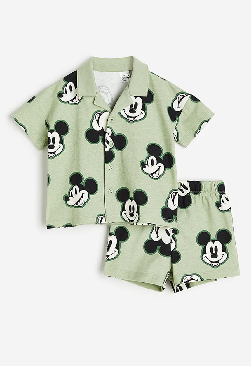 H&M - 2-piece patterned set - light green mickey mouse 