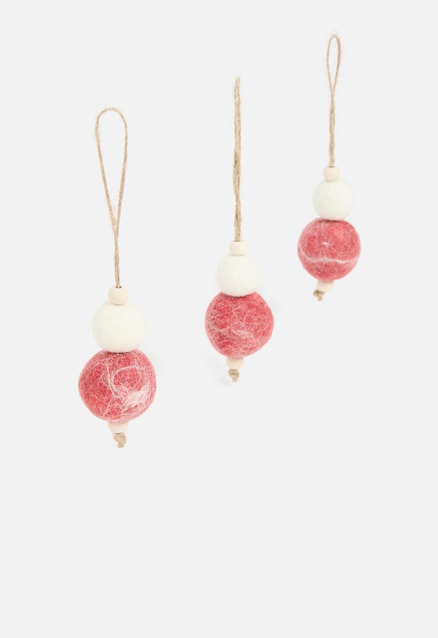 Skaapie - Noelle baubles set of 3 - natural & red