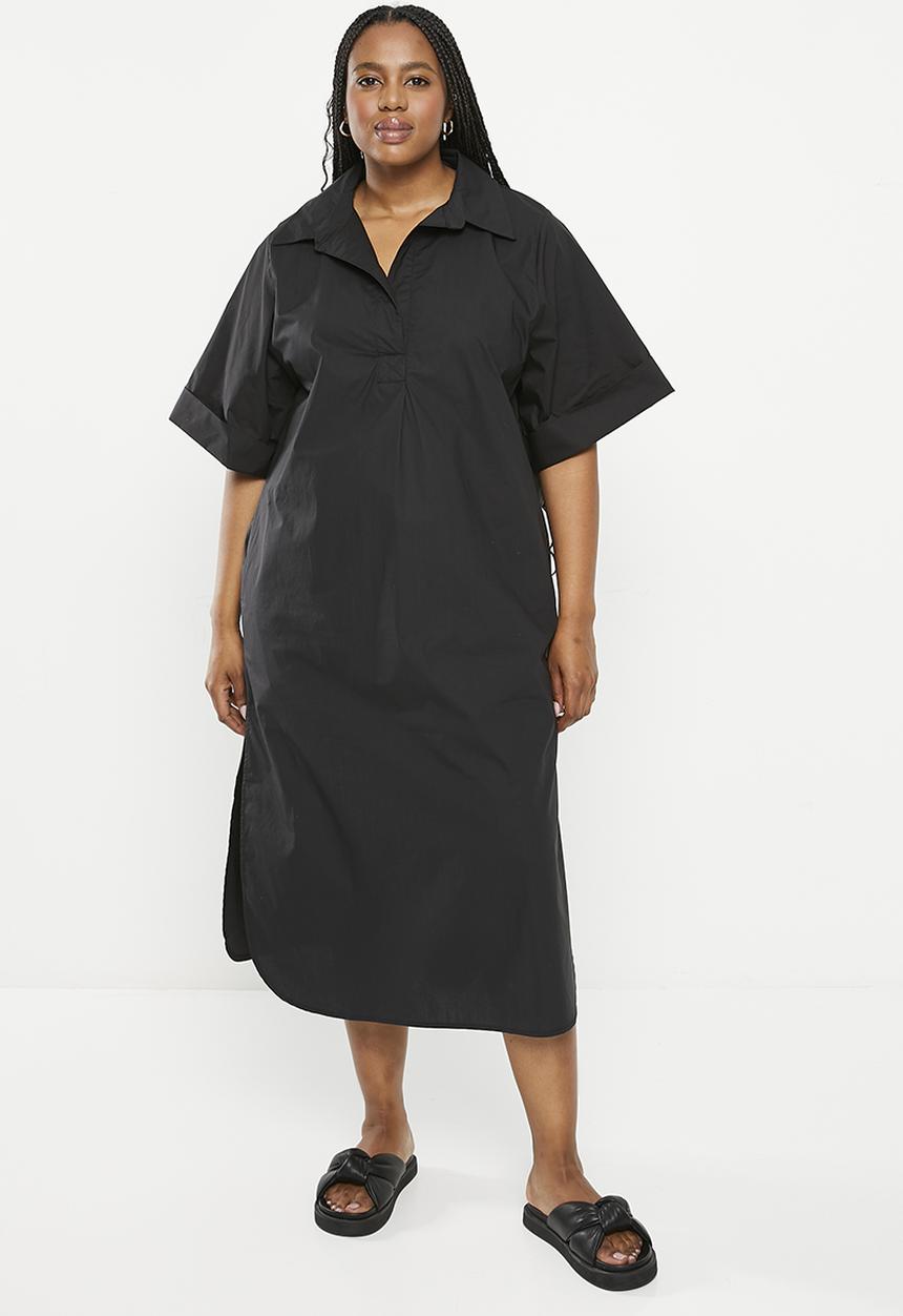 Me&B - Plus cotton tunic shirt dress - black