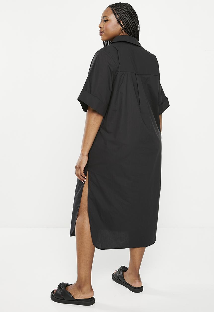 Me&B - Plus cotton tunic shirt dress - black