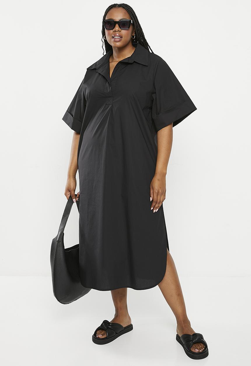 Me&B - Plus cotton tunic shirt dress - black
