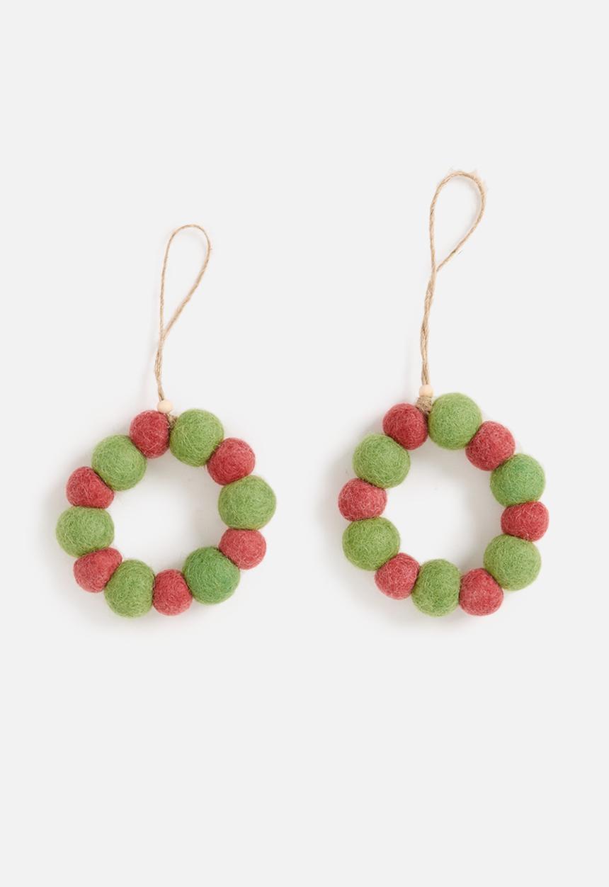 Skaapie - Ivy round ornament set of 2 - green & red 