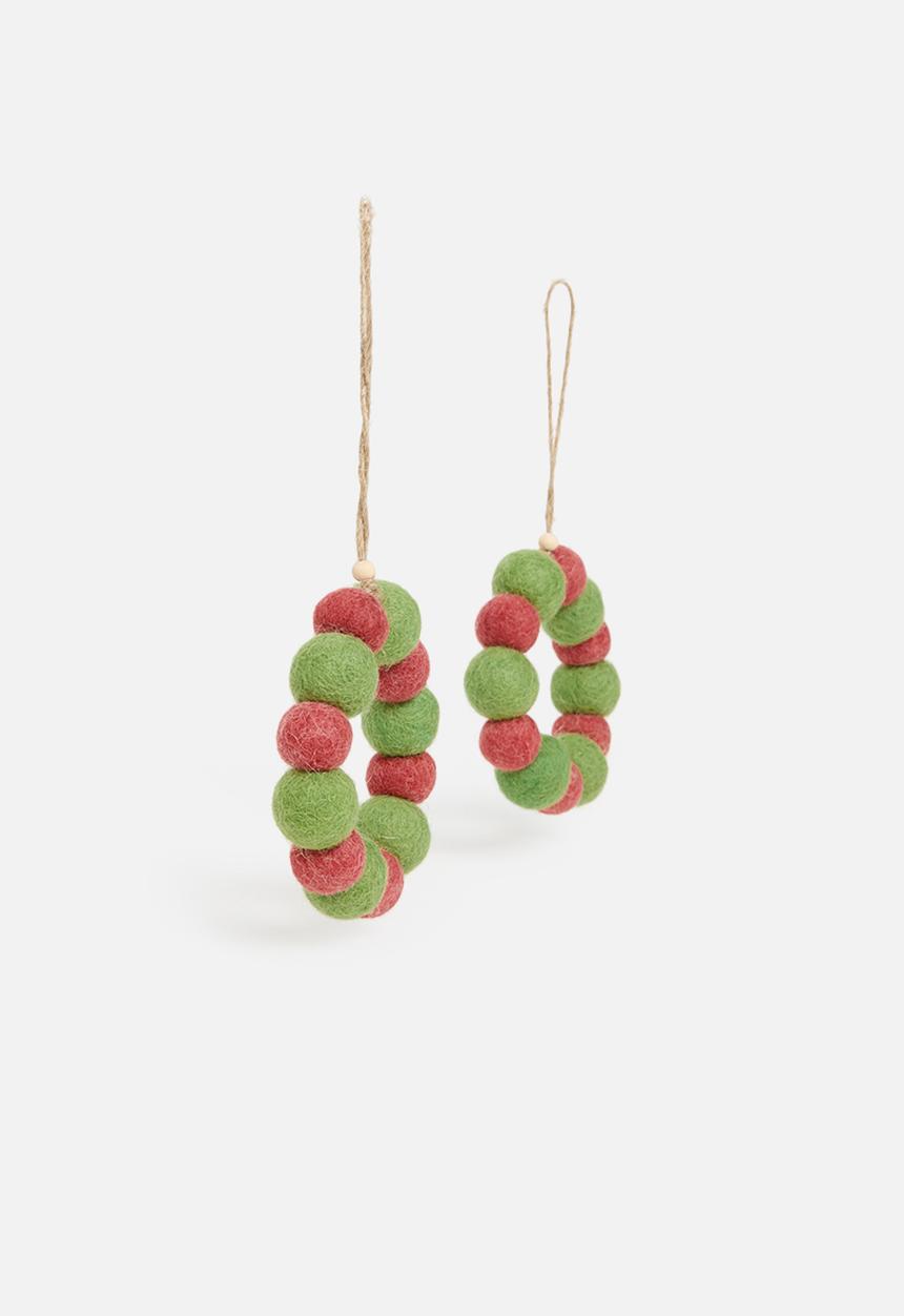 Skaapie - Ivy round ornament set of 2 - green & red 