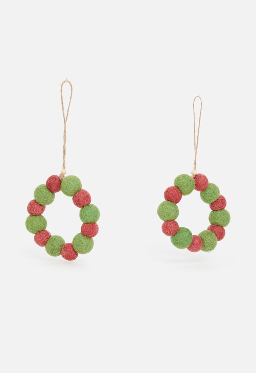 Skaapie - Ivy round ornament set of 2 - green & red 