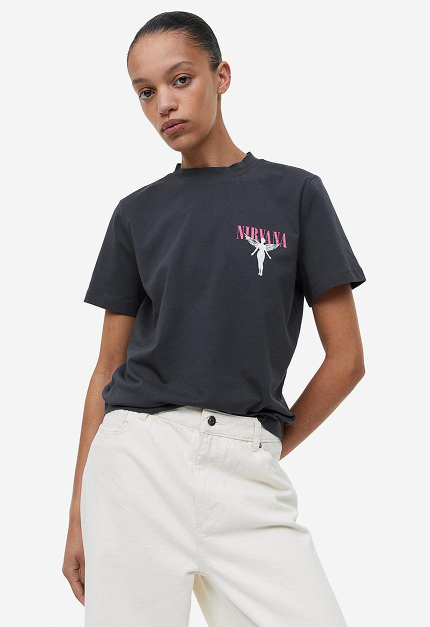 H&M - T-shirt with a motif - dark grey nirvana