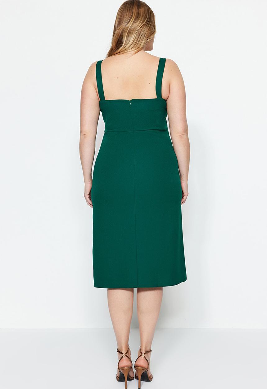 Trendyol - Plus wide strap midi dress - green