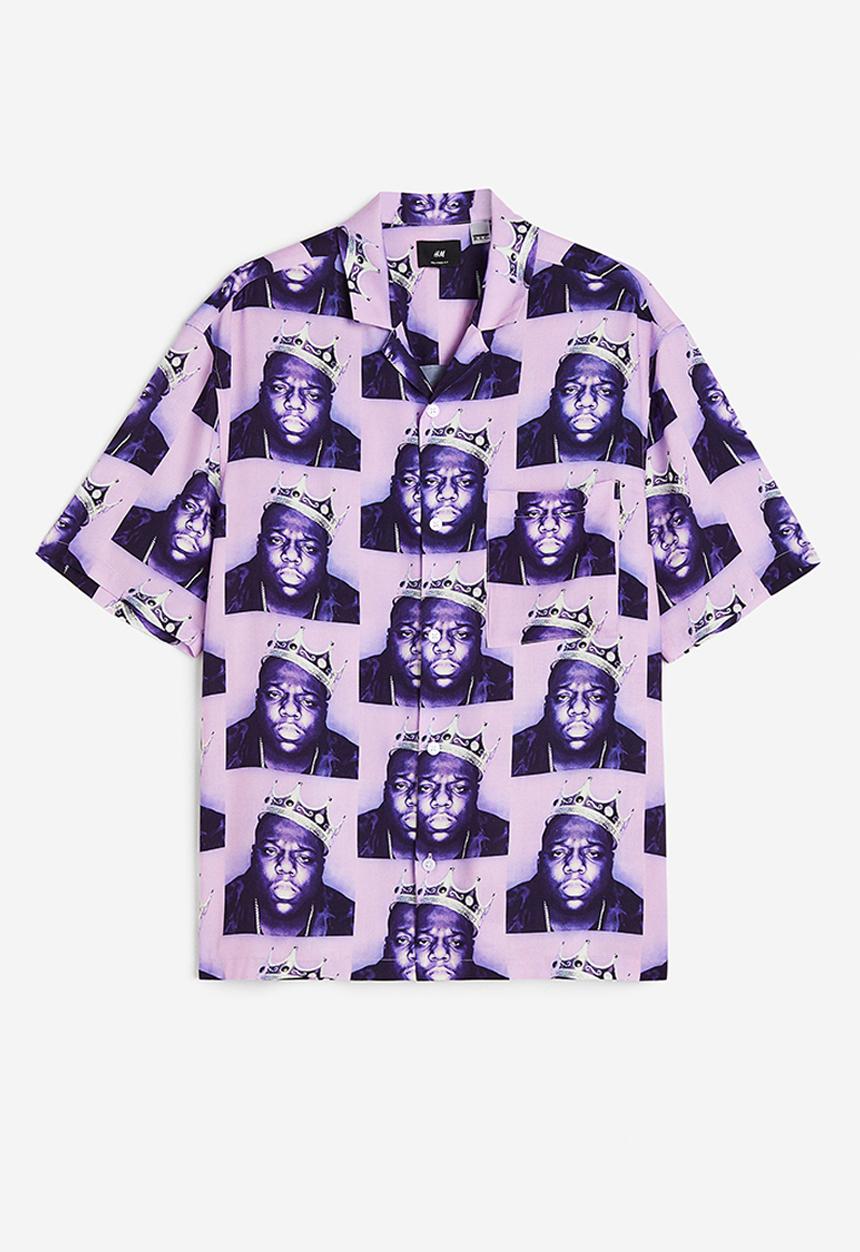 H&M - Relaxed fit patterned resort shirt - purple the notorious b.i.g.