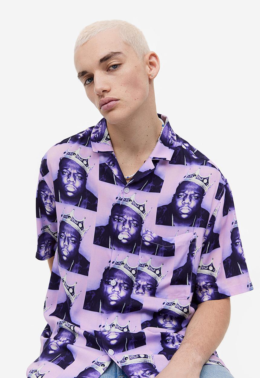 H&M - Relaxed fit patterned resort shirt - purple the notorious b.i.g.