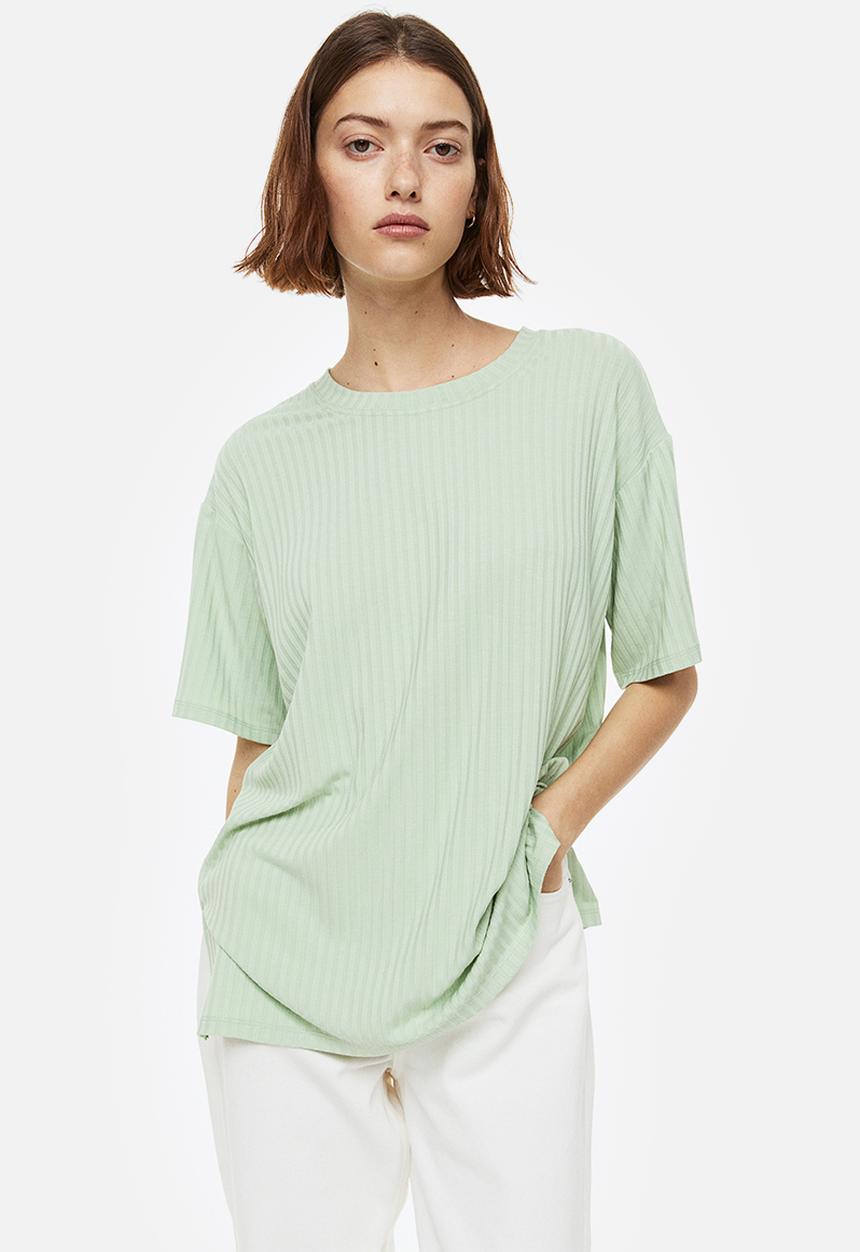 H&M - Ribbed t-shirt - light green 