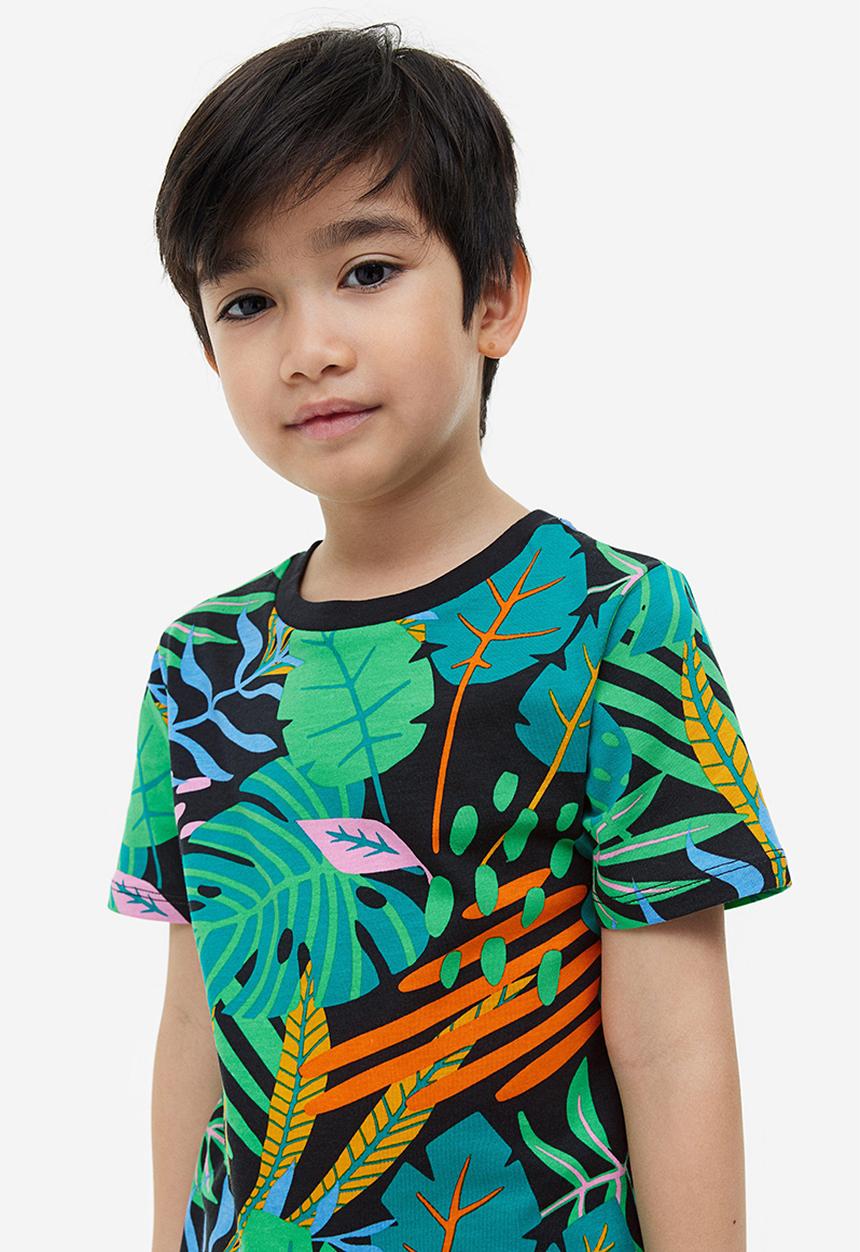 H&M - Printed T-shirt - black leaves