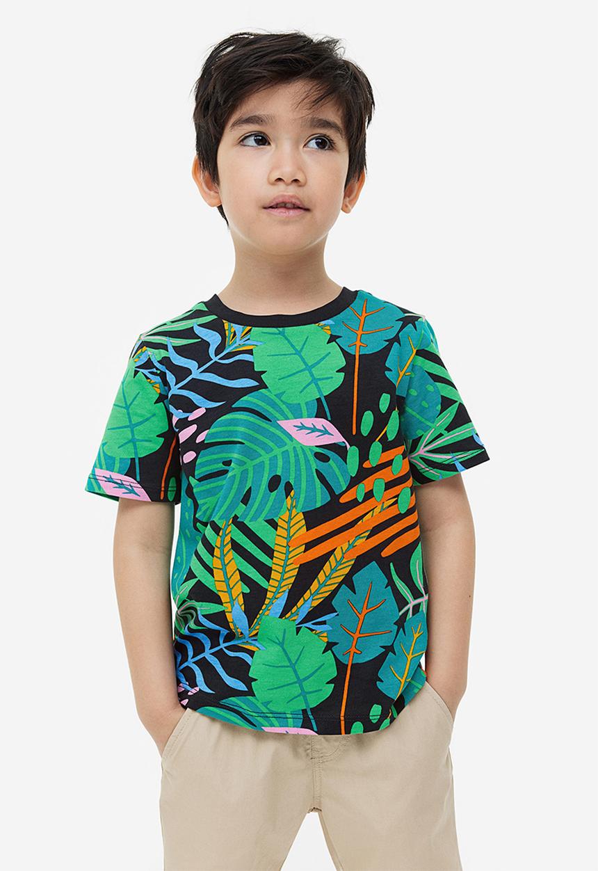 H&M - Printed T-shirt - black leaves