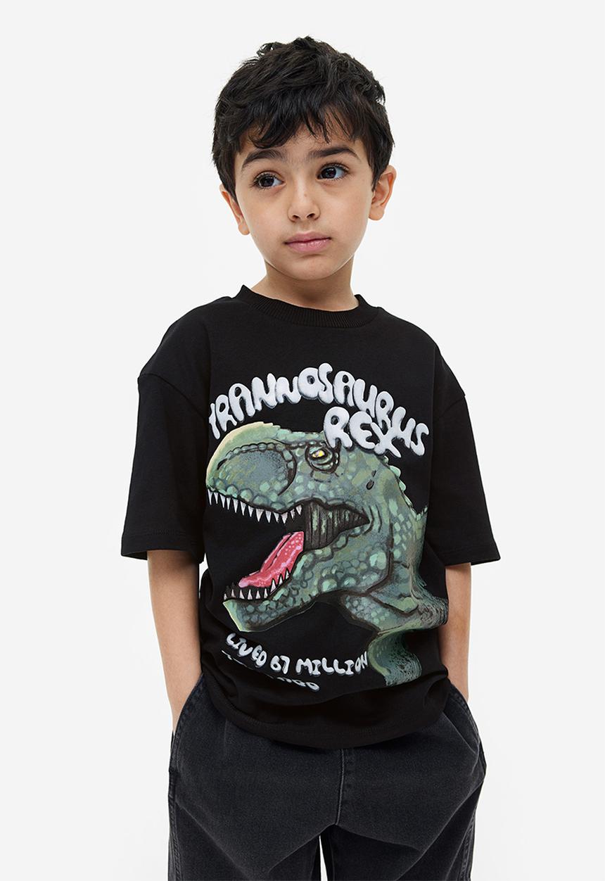 H&M - Jersey T-shirt - black tyrannosaurus rex 