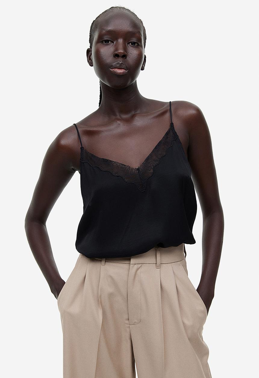 H&M - Lace-trimmed cami top - black