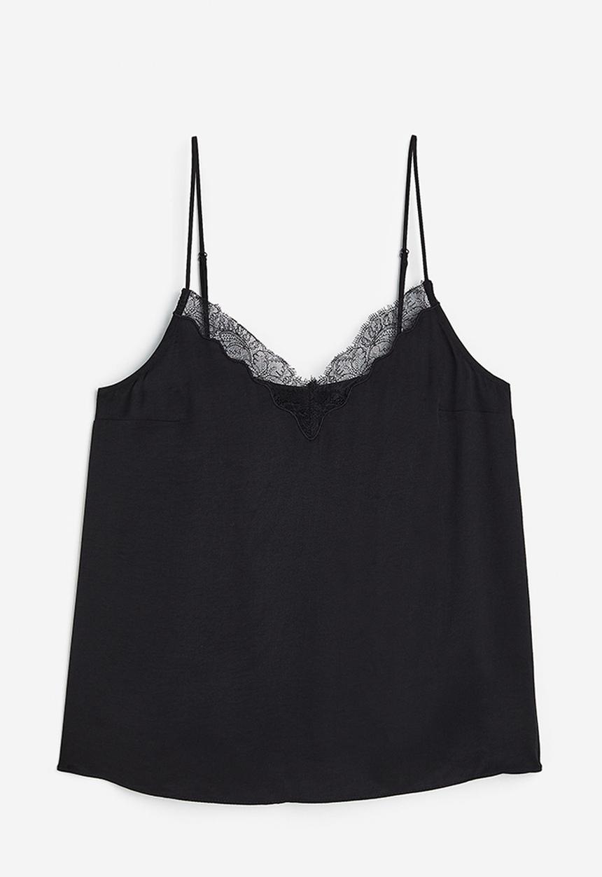 H&M - Lace-trimmed cami top - black