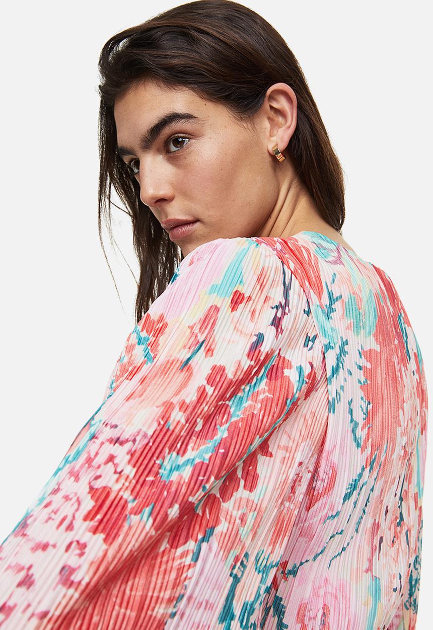 H&M - Pleated wrapover dress - light pink/floral