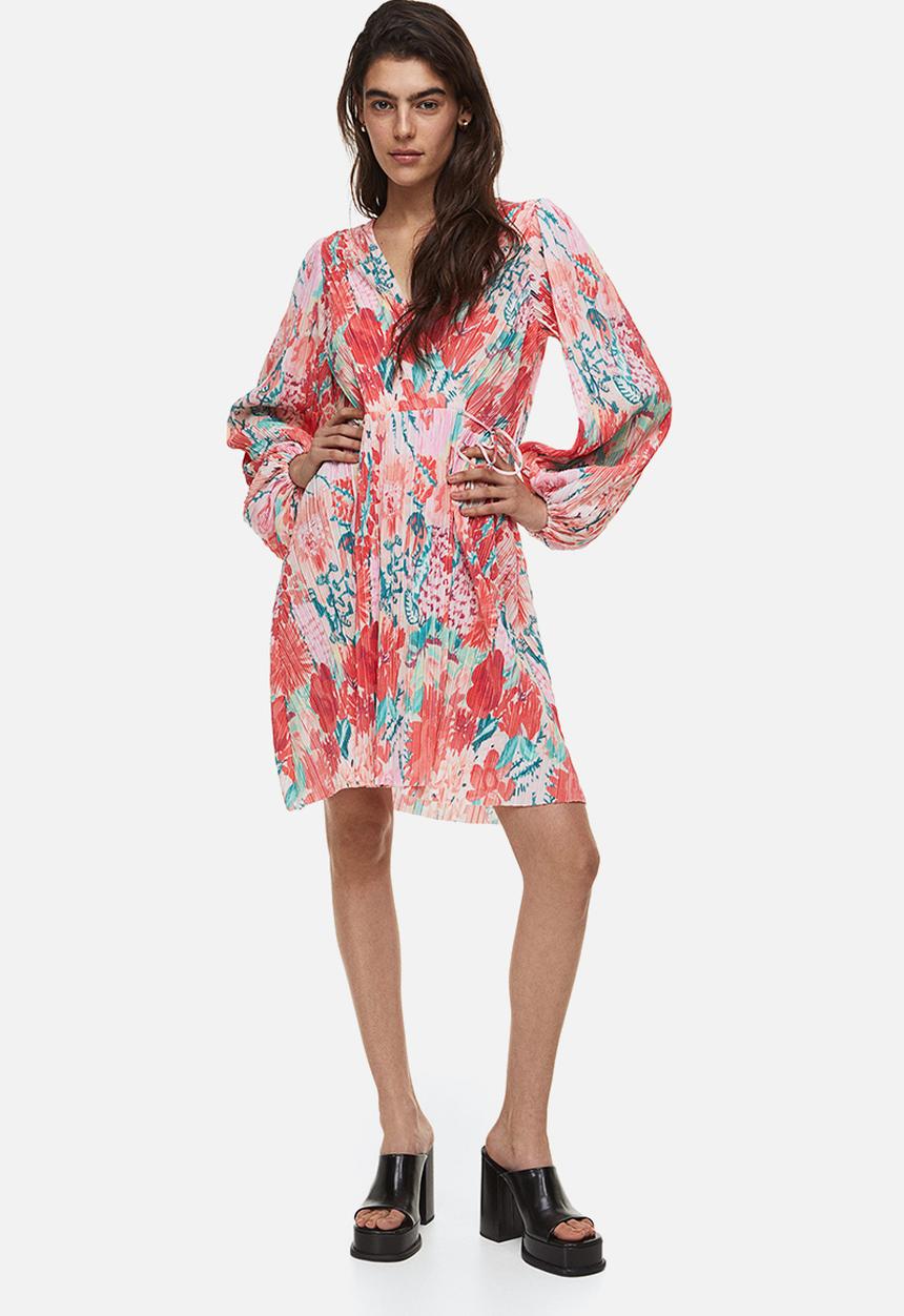 H&M - Pleated wrapover dress - light pink/floral