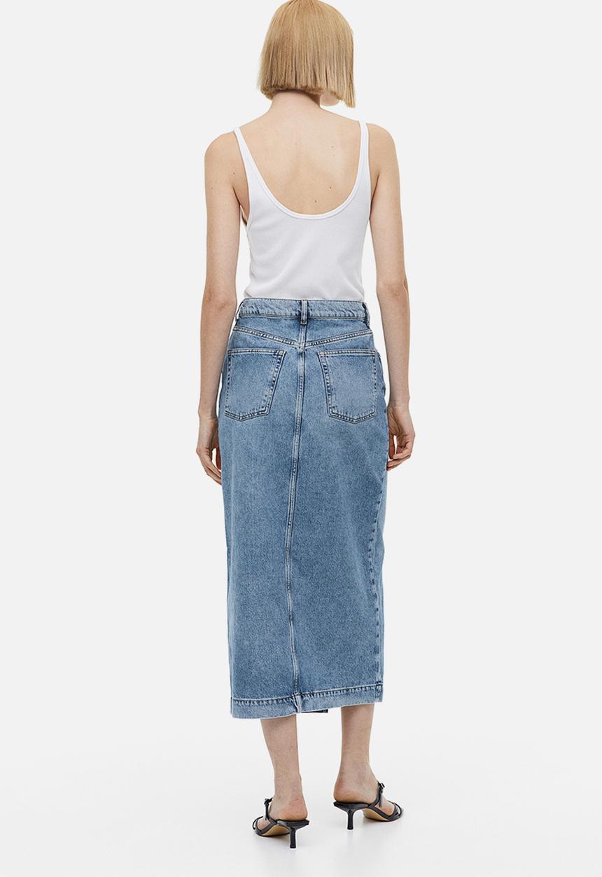 H&M - Slit-hem denim skirt - light denim blue