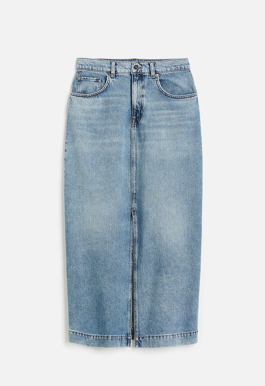 H&M - Slit-hem denim skirt - light denim blue