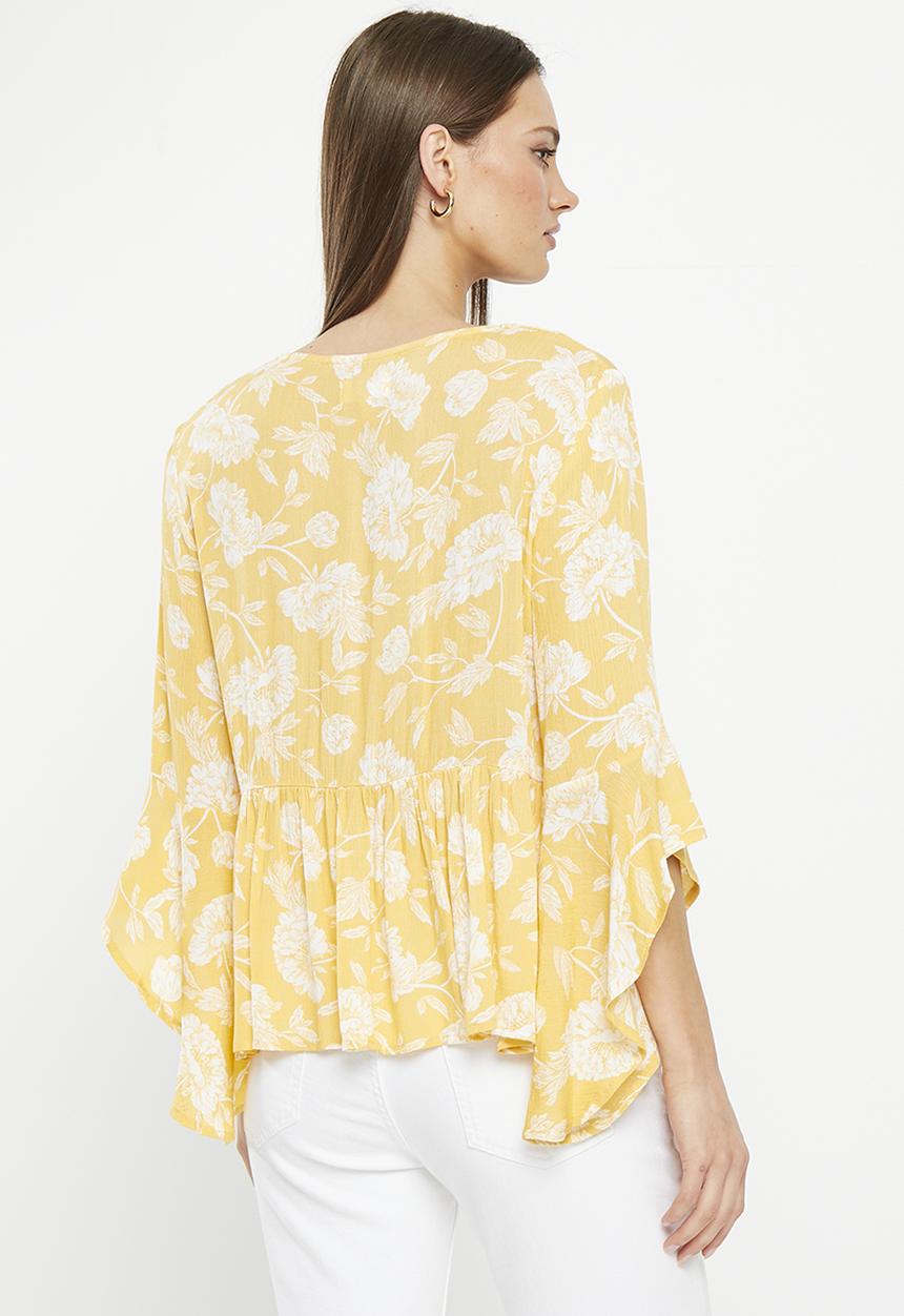 Stella Morgan - Bell sleeve printed blouse - mustard