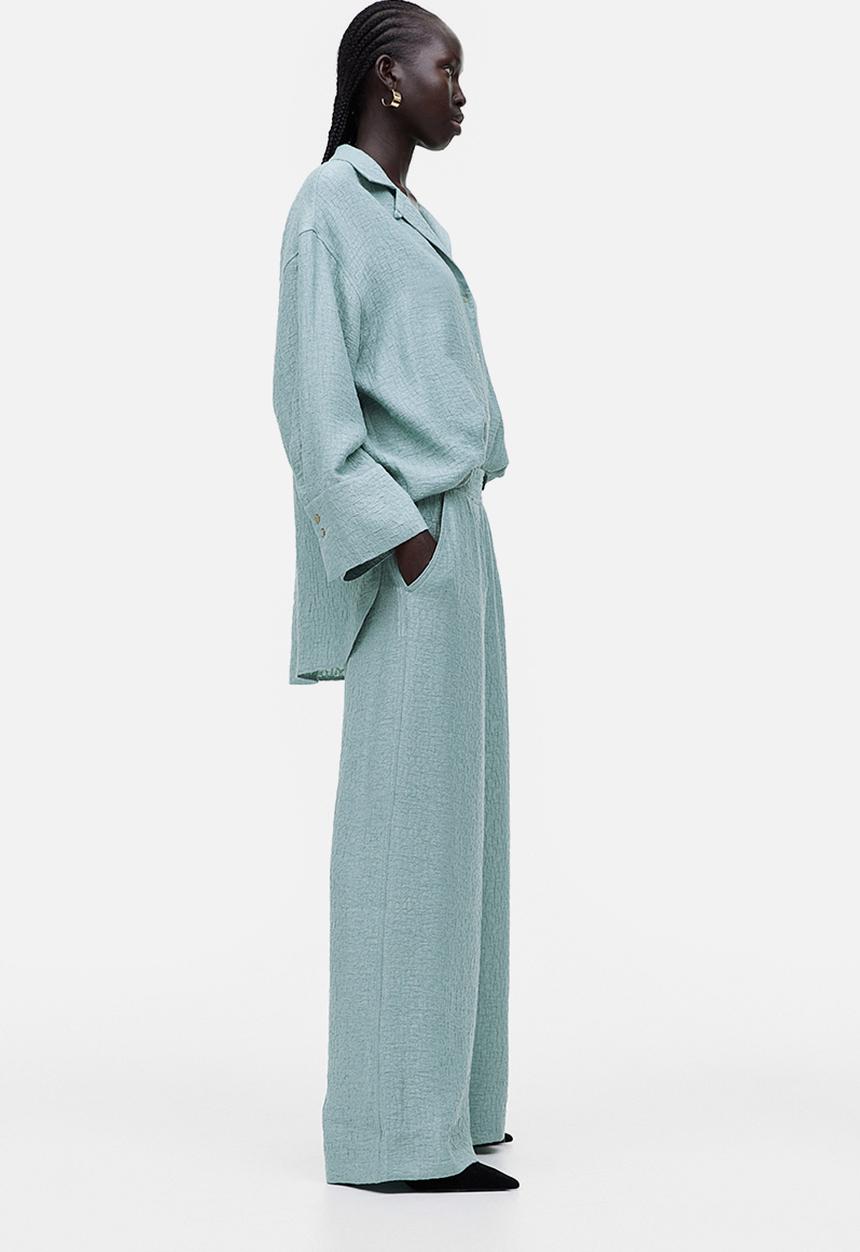 H&M - Wide jacquard-weave trousers - blue-grey - 1188993001