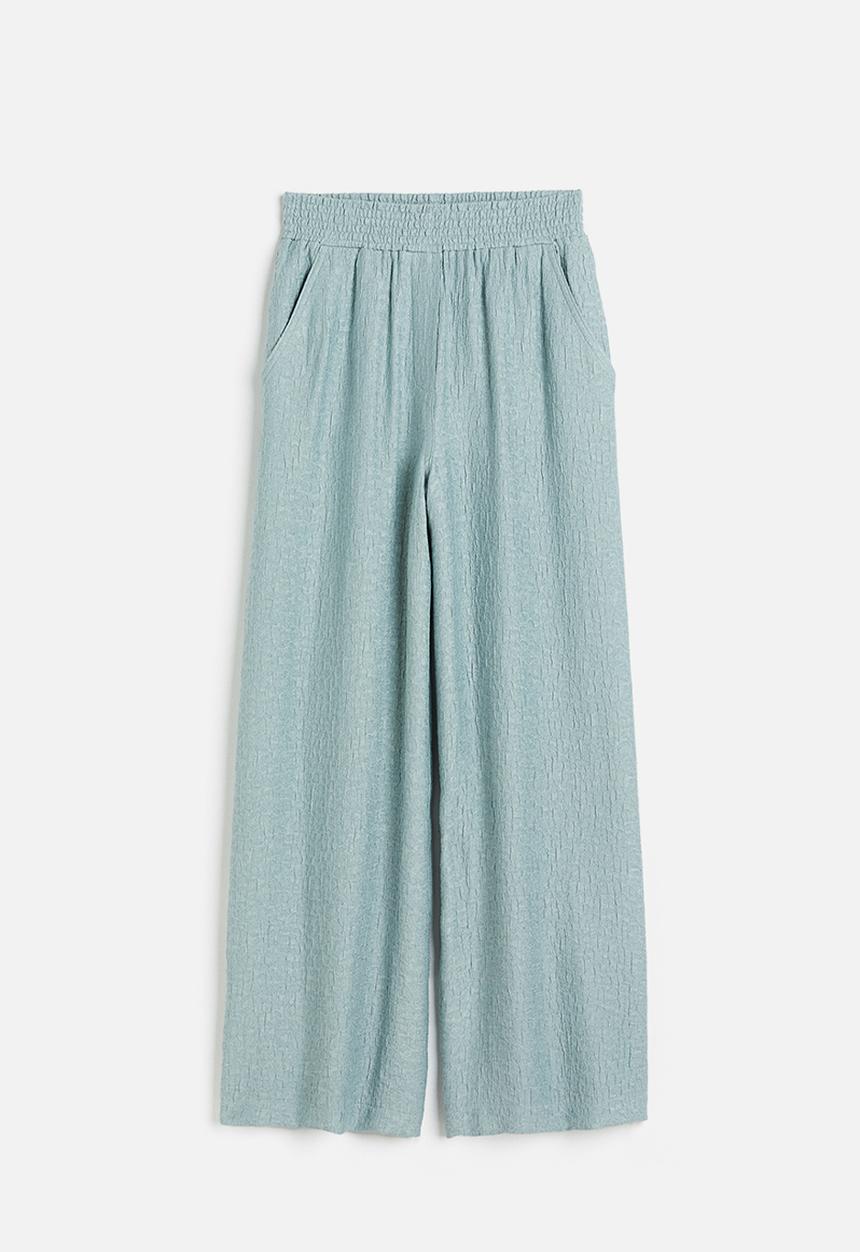 H&M - Wide jacquard-weave trousers - blue-grey - 1188993001