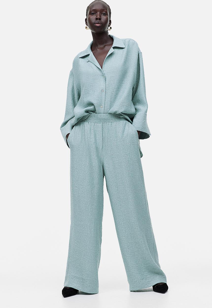 H&M - Wide jacquard-weave trousers - blue-grey - 1188993001