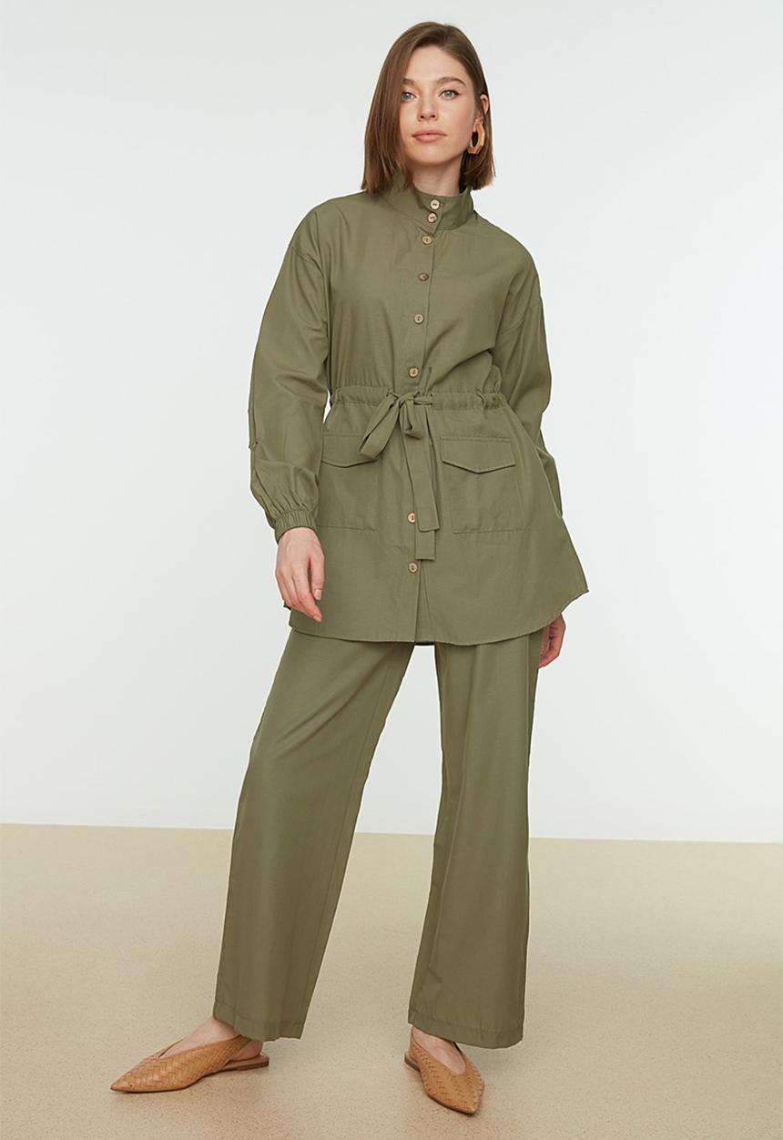 Trendyol - Modest shirt and pant set - khaki