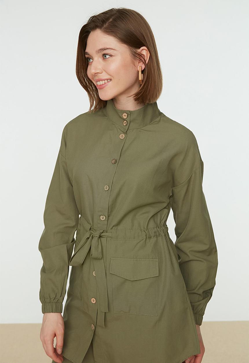 Trendyol - Modest shirt and pant set - khaki