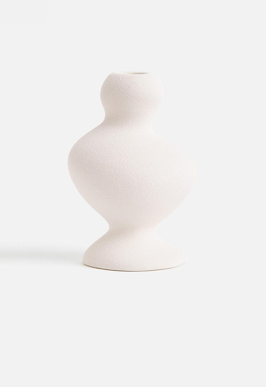 H&M - Stoneware candlestick - natural white 