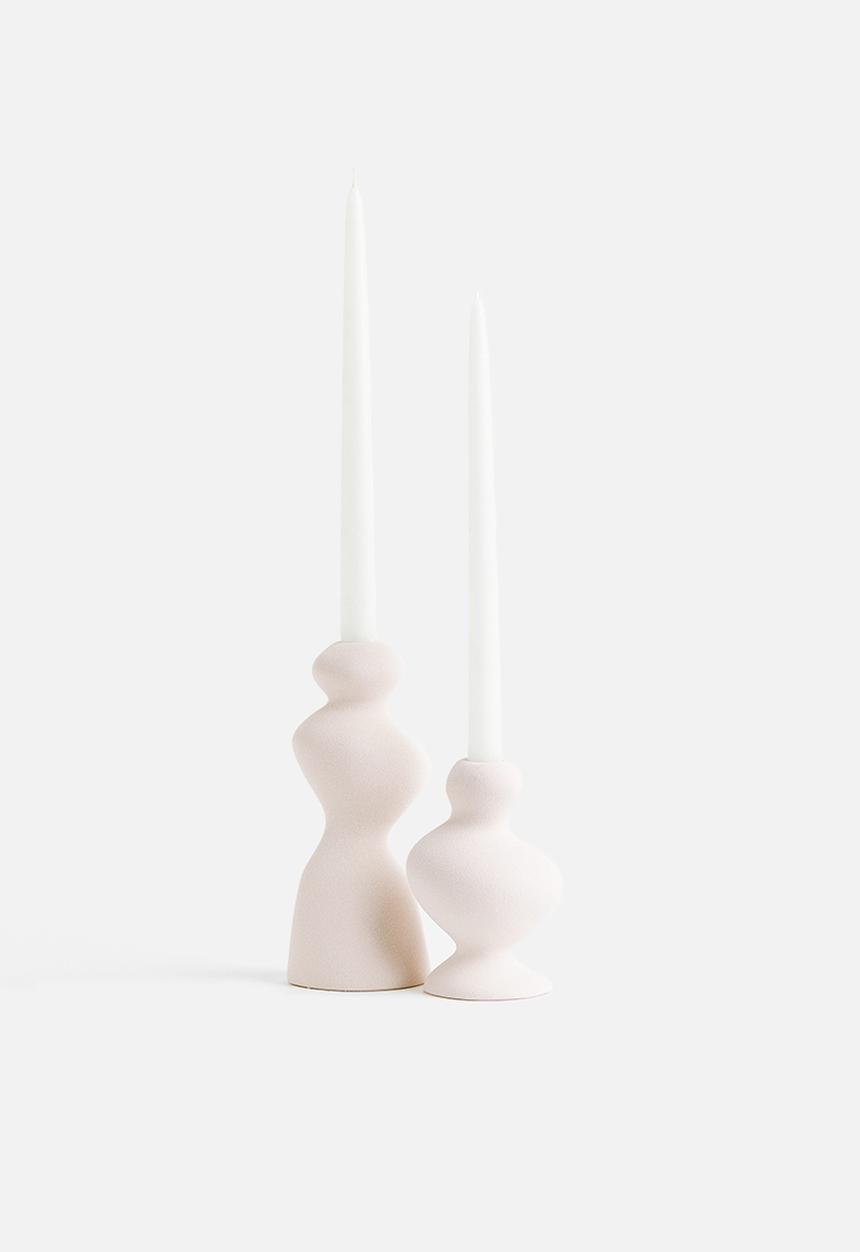 H&M - Stoneware candlestick - natural white 