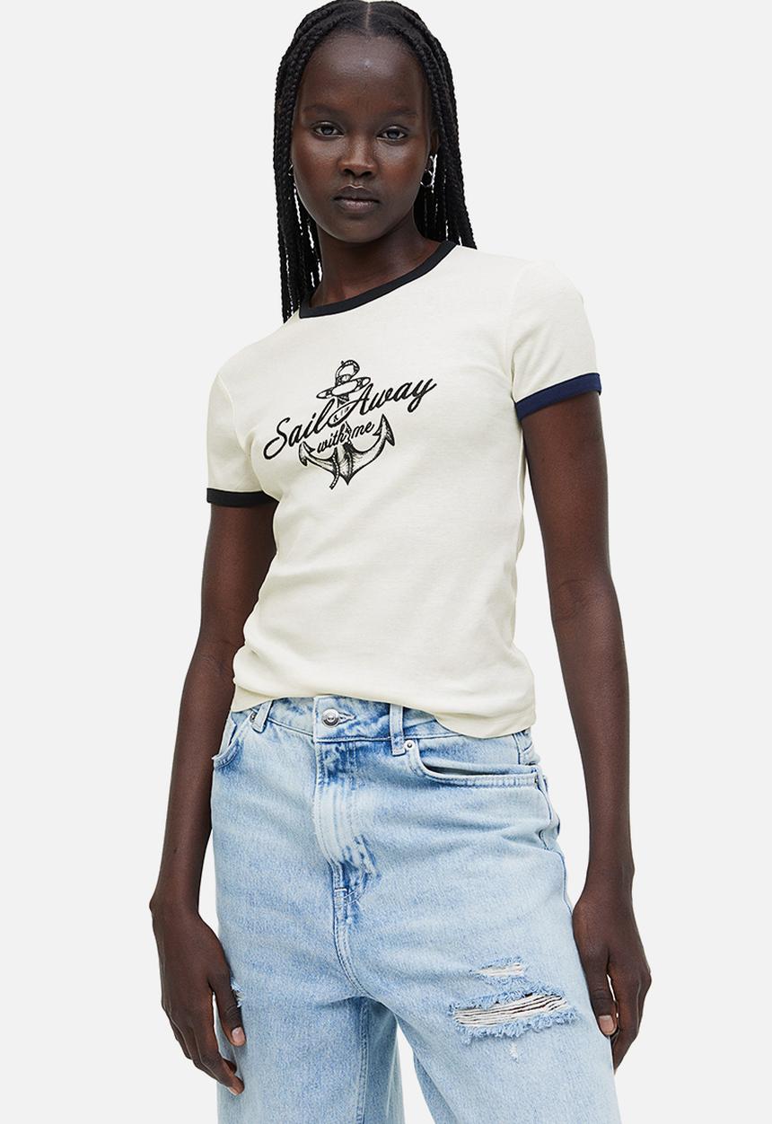 H&M - Fitted cotton top - cream sail away 