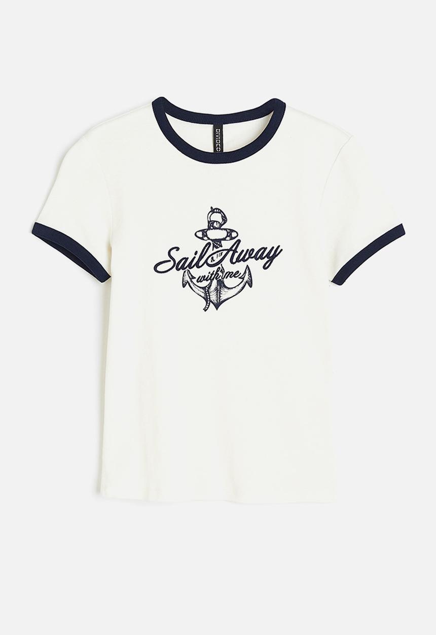 H&M - Fitted cotton top - cream sail away 