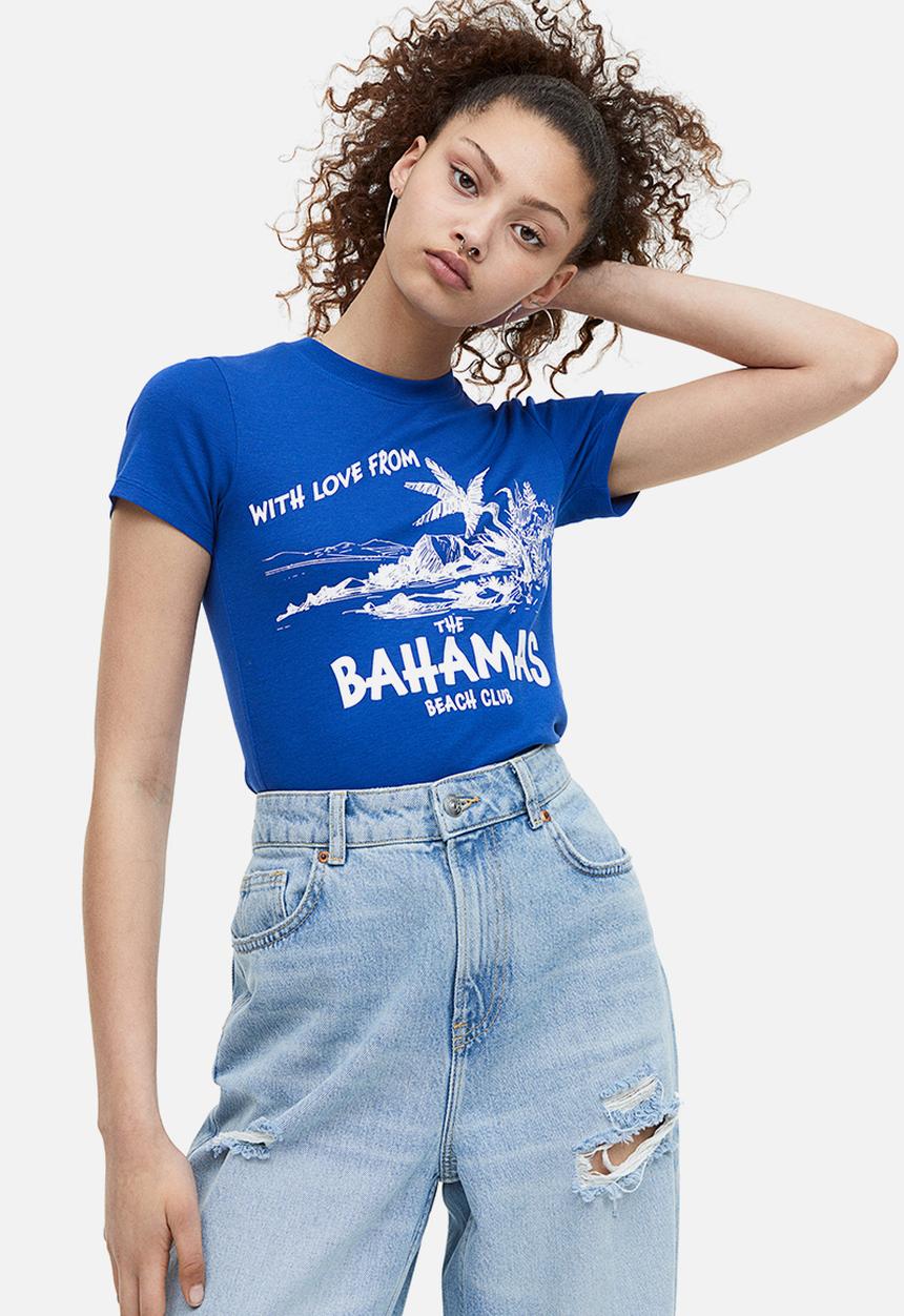 H&M - Fitted cotton top - bright blue bahamas 