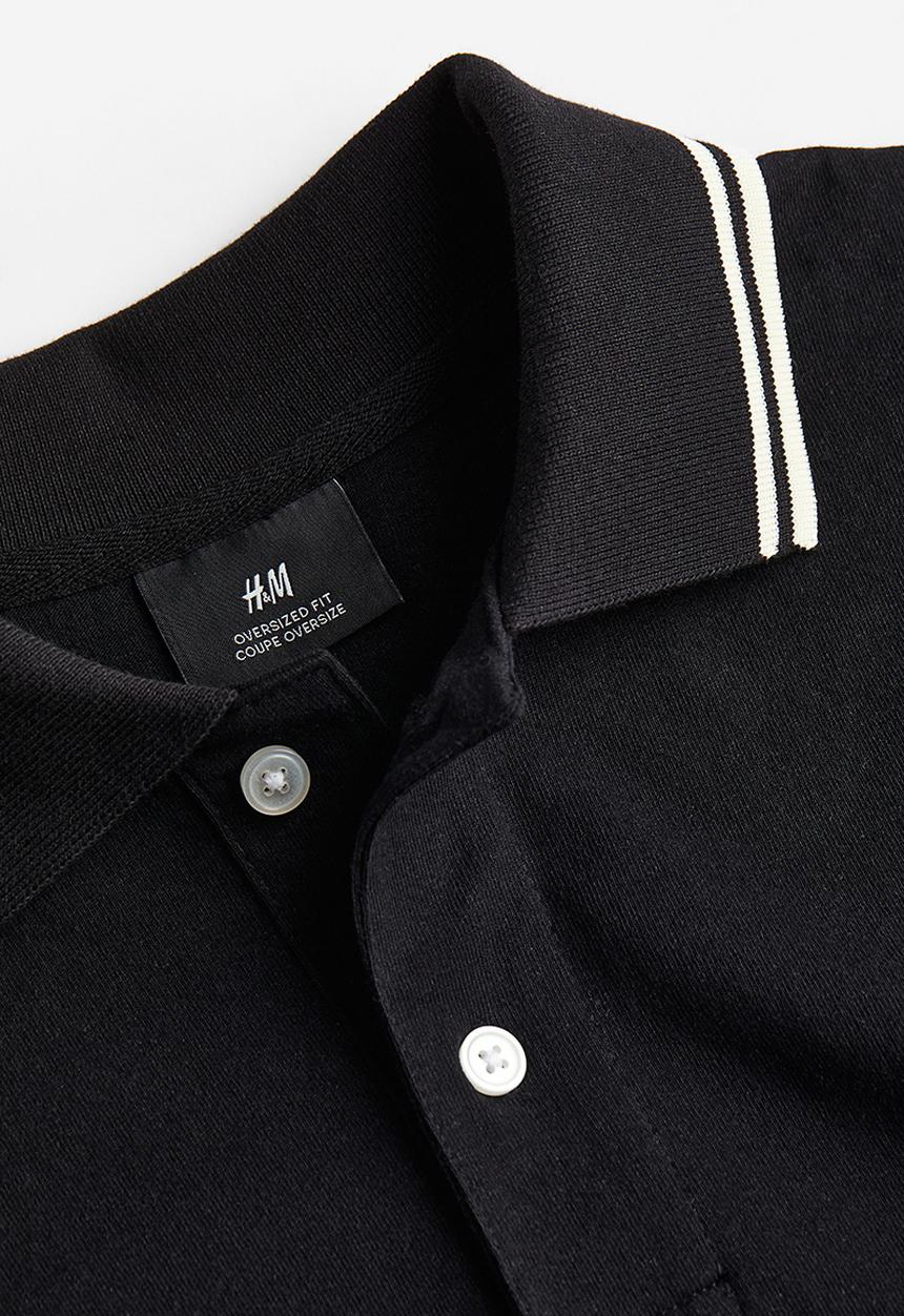 H&M - Oversized fit polo shirt - black rad grades