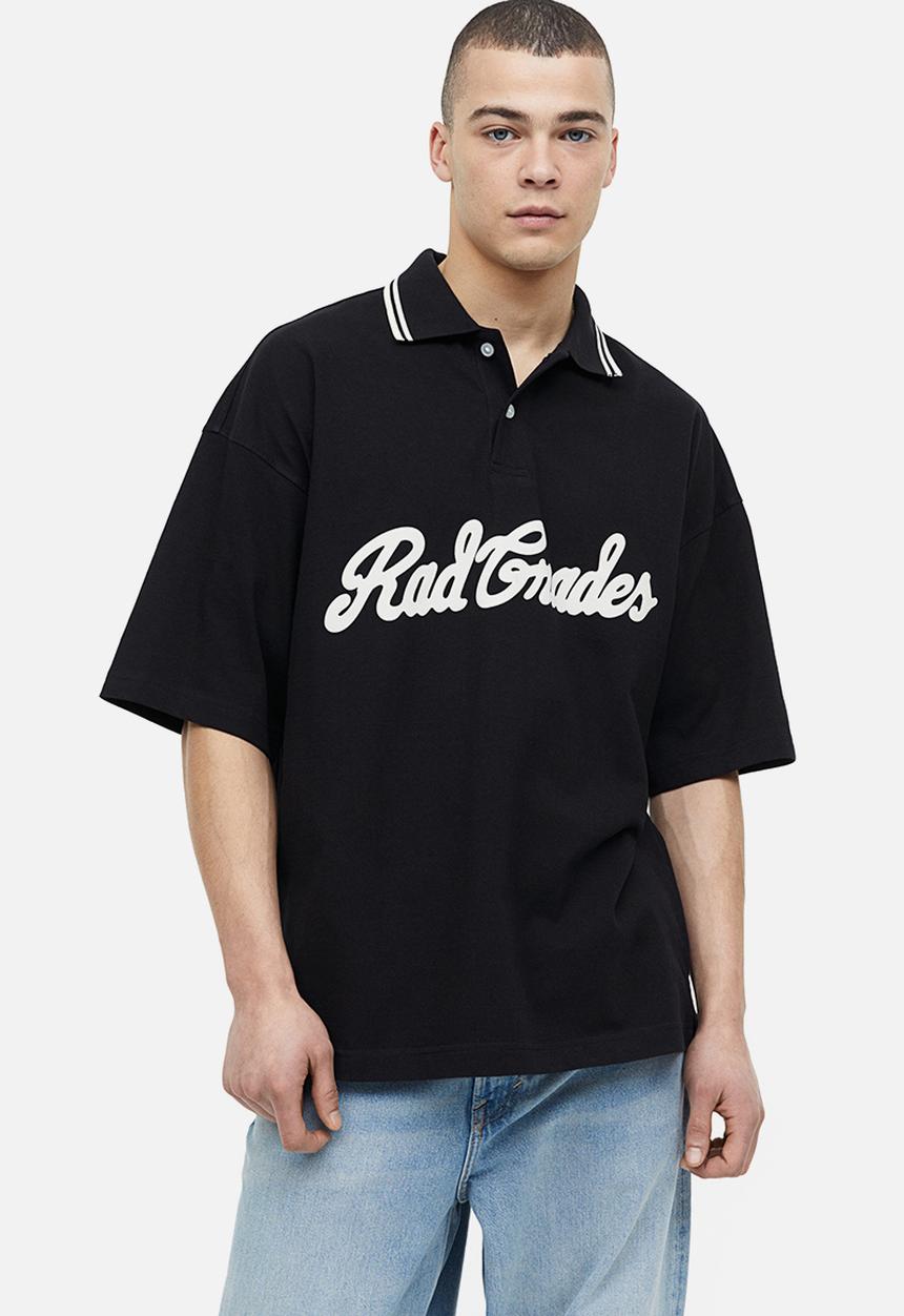 H&M - Oversized fit polo shirt - black rad grades