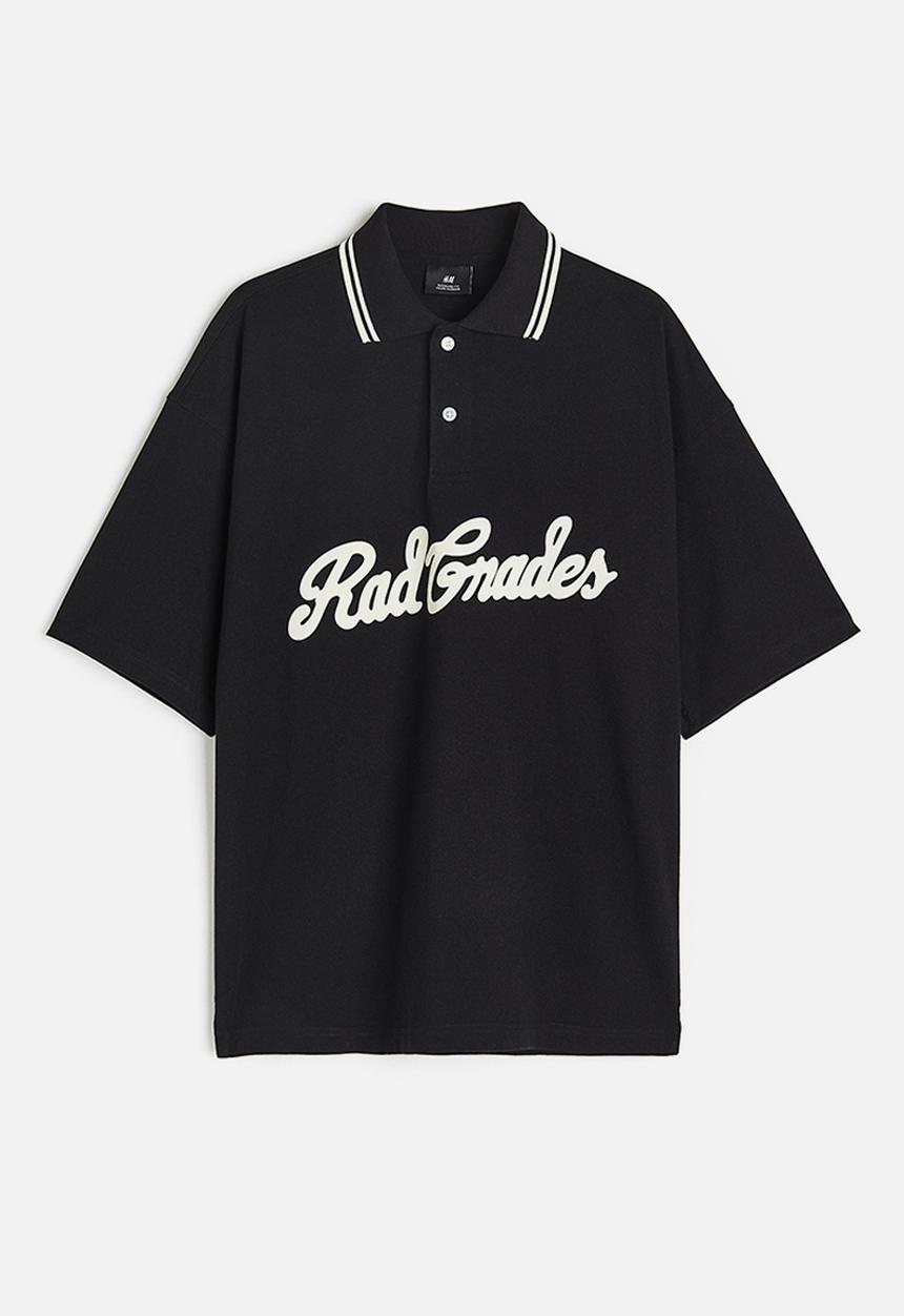 H&M - Oversized fit polo shirt - black rad grades