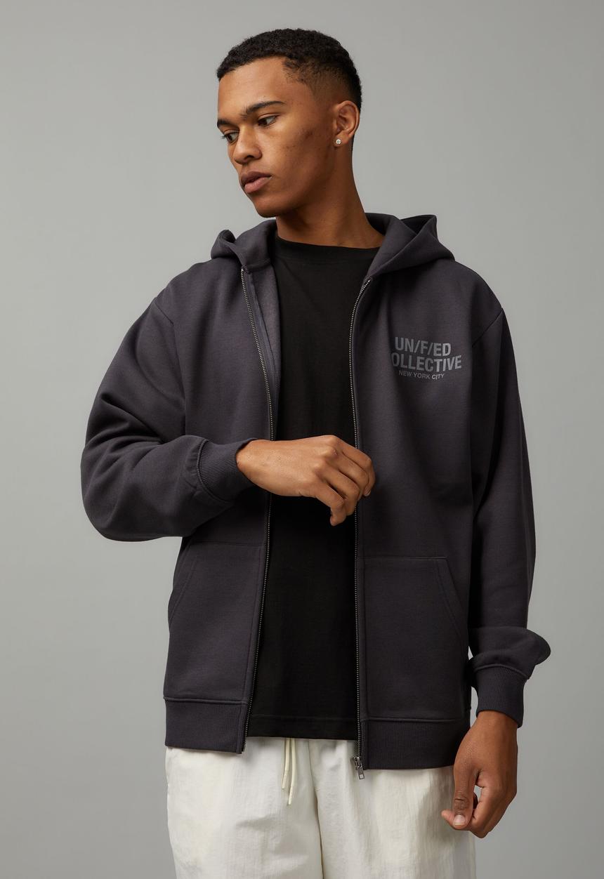 Factorie - Relaxed unified zip thru hoodie - slate/unified block