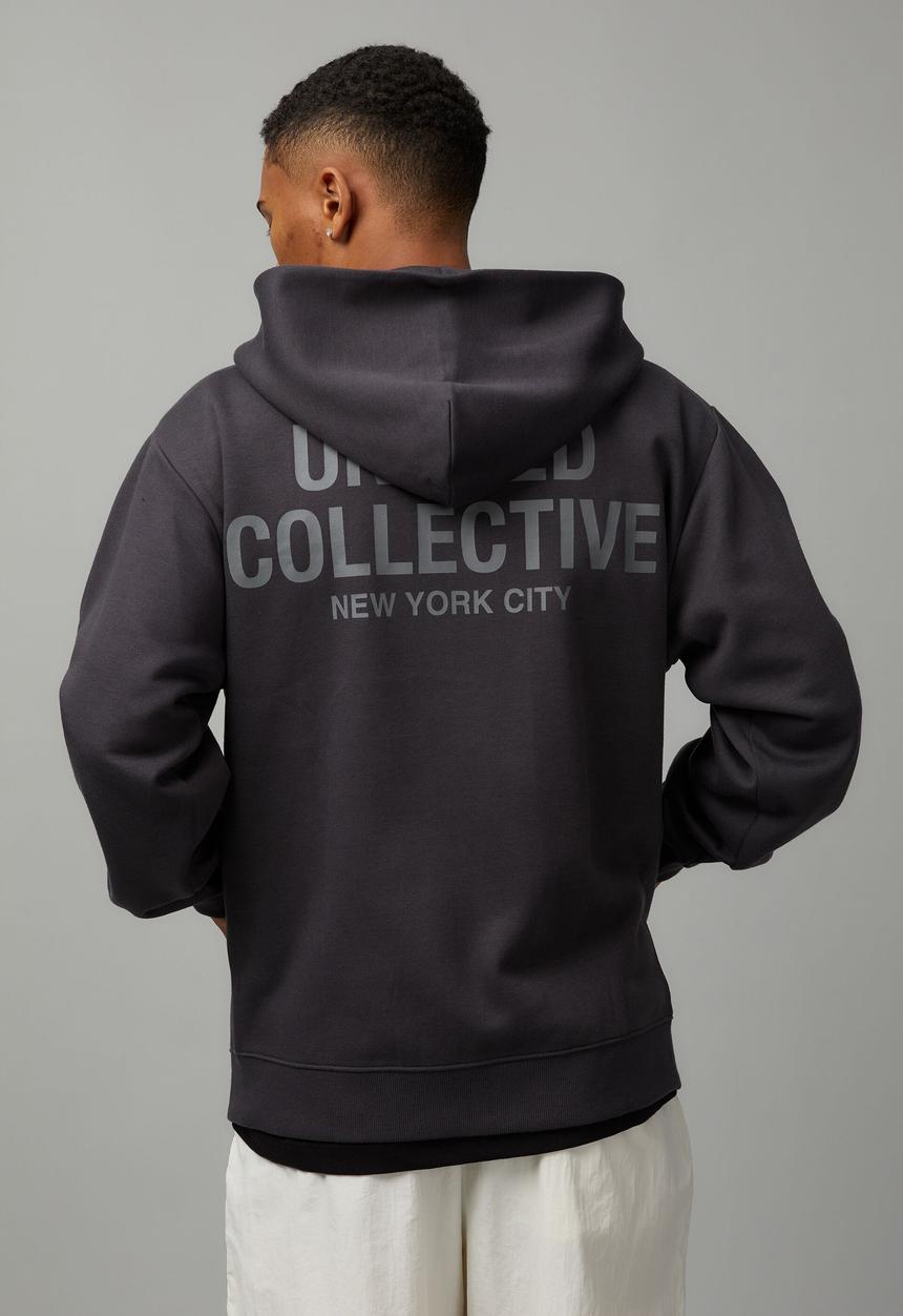 Factorie - Relaxed unified zip thru hoodie - slate/unified block