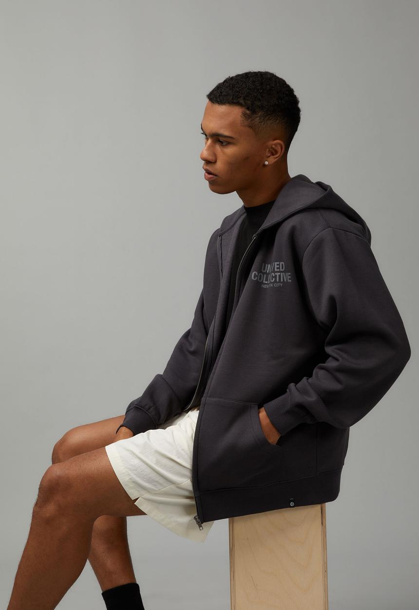 Factorie - Relaxed unified zip thru hoodie - slate/unified block