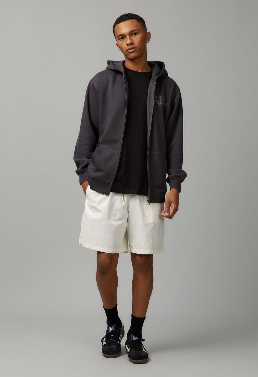 Factorie - Relaxed unified zip thru hoodie - slate/unified block
