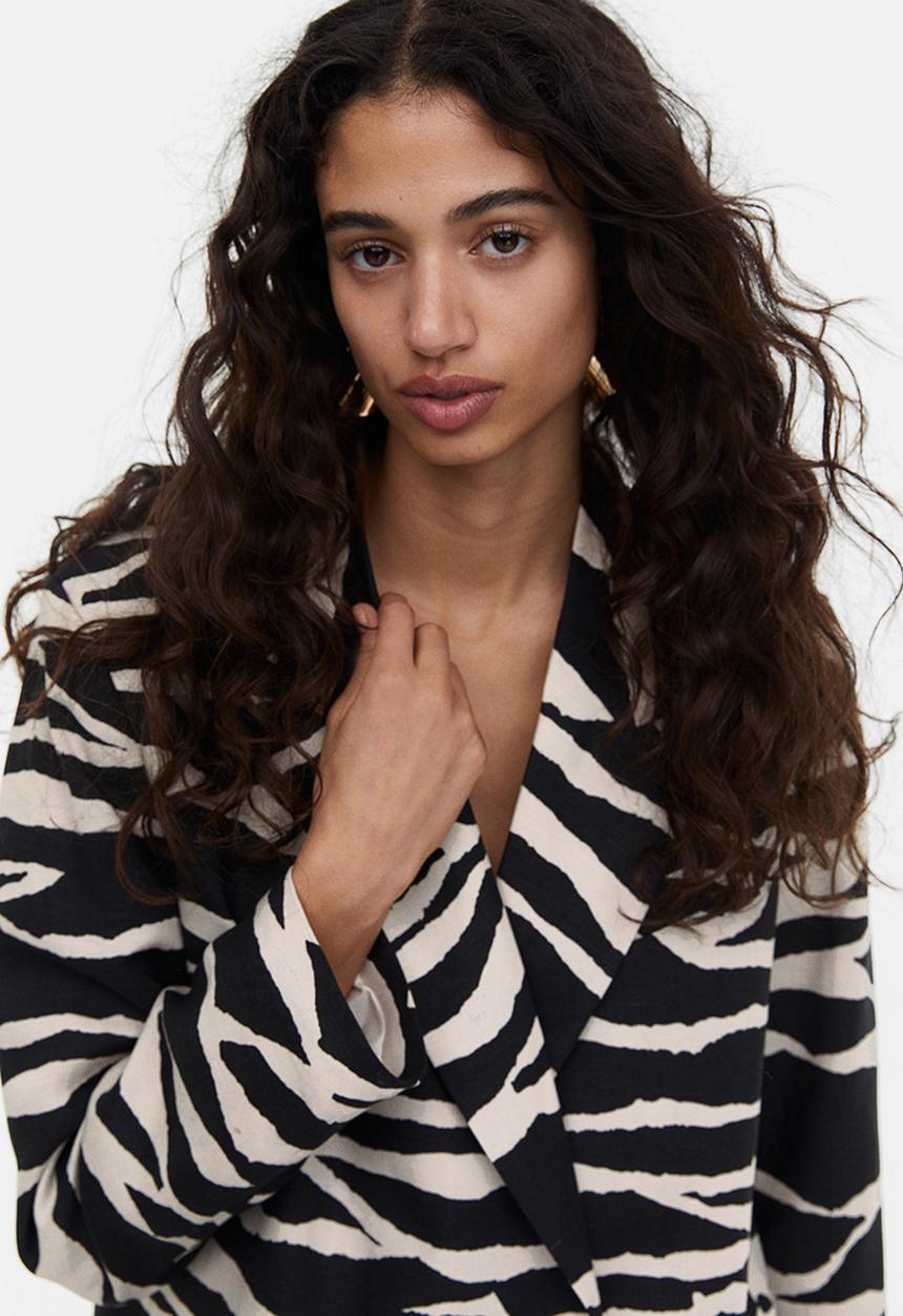 H&M - Double-breasted blazer - black zebra-print 