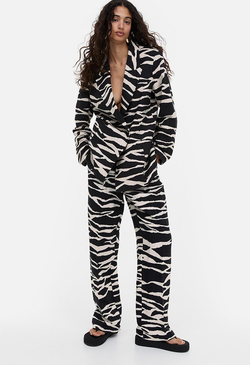 H&M - Double-breasted blazer - black zebra-print 