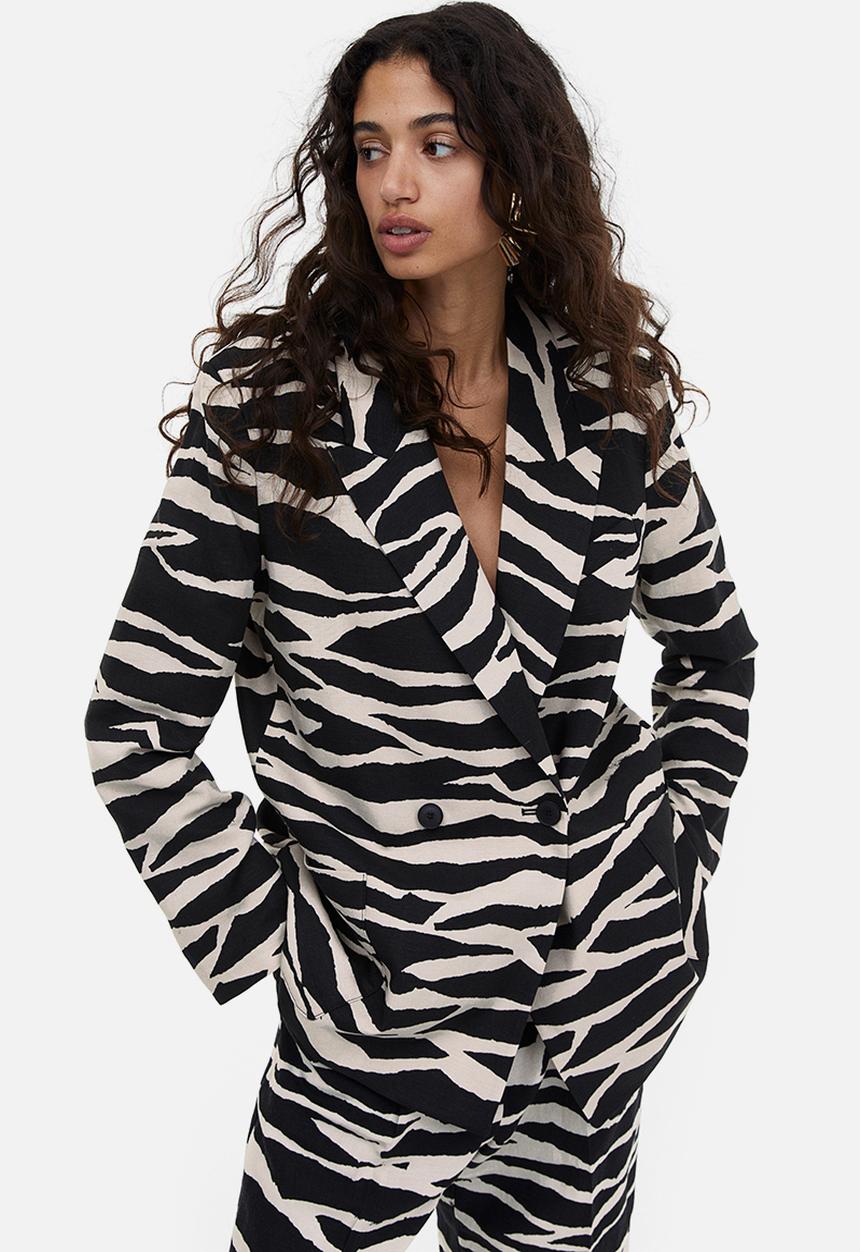H&M - Double-breasted blazer - black zebra-print 