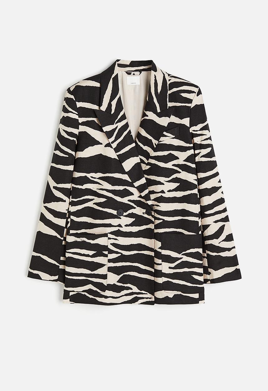 H&M - Double-breasted blazer - black zebra-print 