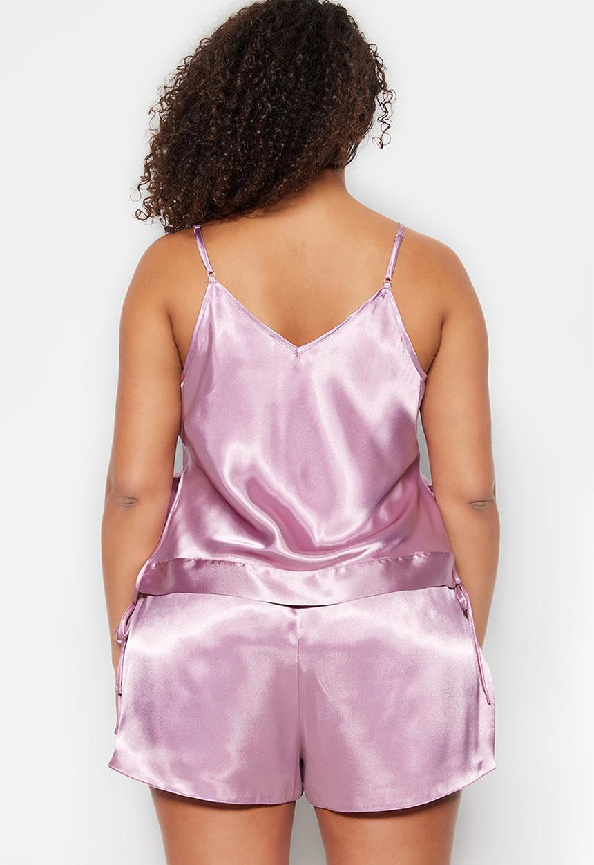 Trendyol - Plus satin strappy pajama set - pink
