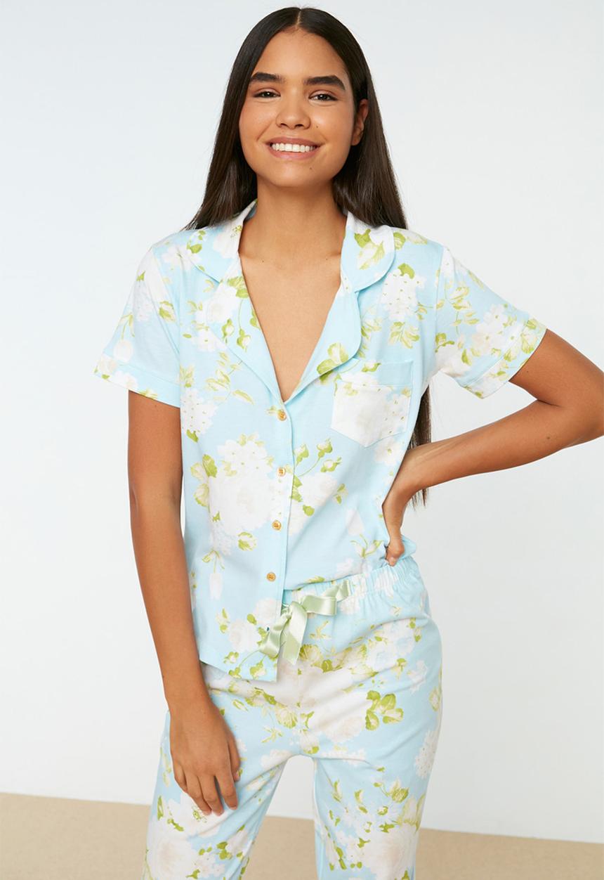 Trendyol - Floral pajama set - blue