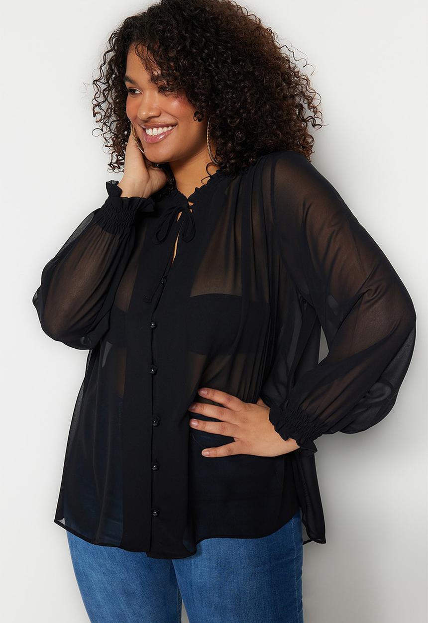 Trendyol - Plus mandarin collar blouse - black