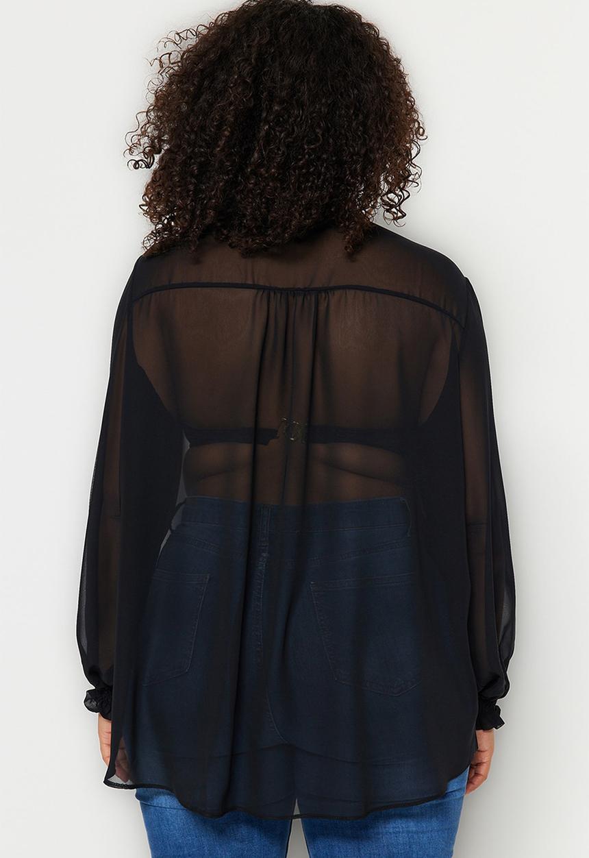 Trendyol - Plus mandarin collar blouse - black