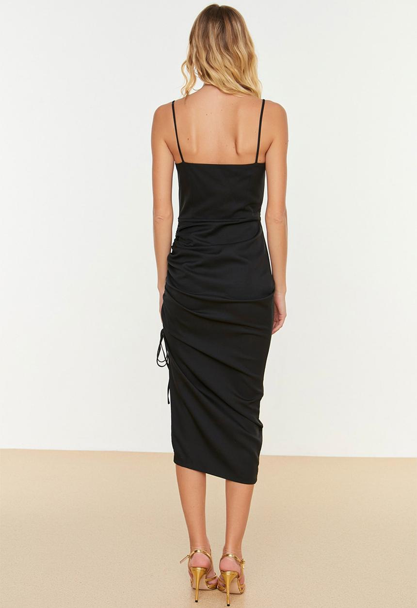 Trendyol - Strappy ruched bodycon dress - black